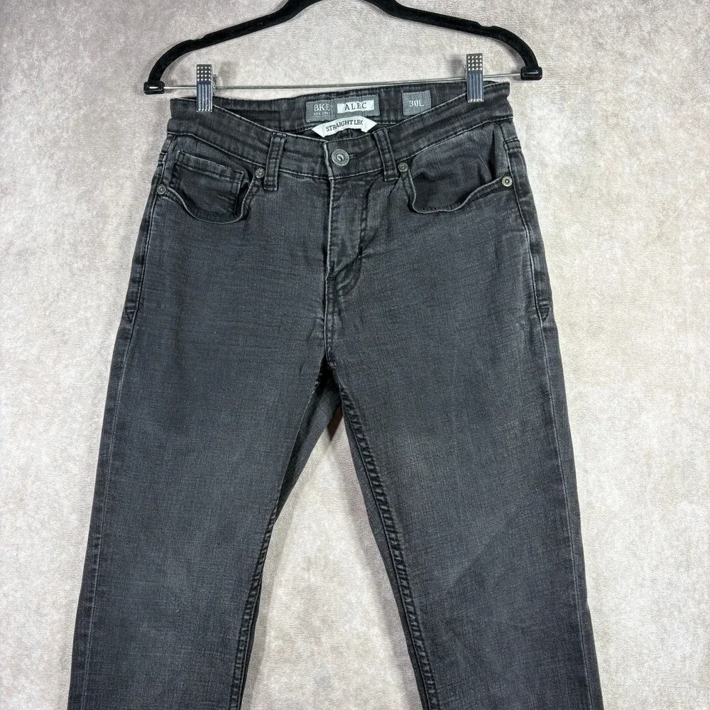 BKE Jeans Mens 30L Black Alec Straight Leg Casual Stretch Denim Pockets